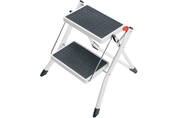 Hailo 4310-001 Fällbar Pall 2 Steg, Svart/Vit, Hållbarhet upp till 150 kg, 44 cm