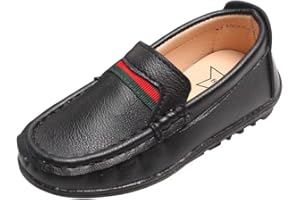 PEARLEAF Kids Slip On Loafers Boys Girls Leather Loafer Flats Shoes Soft Footed Comfy Party Wedding Dress Flats Size