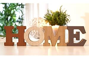 LB H&F Schriftzug Home zum hinstellen Buchstaben Holz Natur Grau Braun Weiß 32 cm Gross (Home)