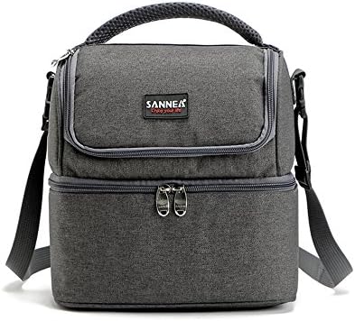 TooPhoto Double-Deck Insulated Warmer Cooler Lunch Picnic Food Bag Tote Box Gray