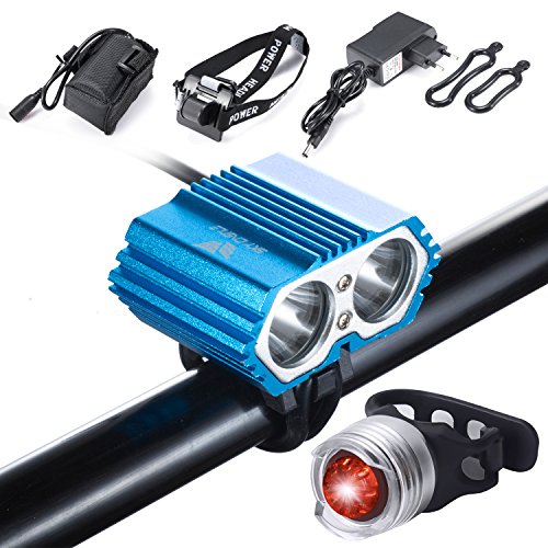Luz de Bicicleta, S SUNINESS LED Luz de Bicicleta Impermeable,5000 Lumen XML U2 + Pack de baterías + Cargador 4 Modos Luz Delantera LED para Manillar de Bicicleta con Bicicleta Trasera Bicicleta luz