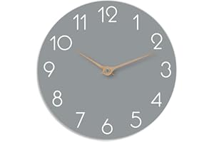 HYLANDA Wanduhr Modern Einfache Klein Wanduhren ohne Tickgeräusche Geräuschlos, Boho Wanduhr für Wohnzimmer, Küche, Schlafzimmer, Büro, Grau, 25CM