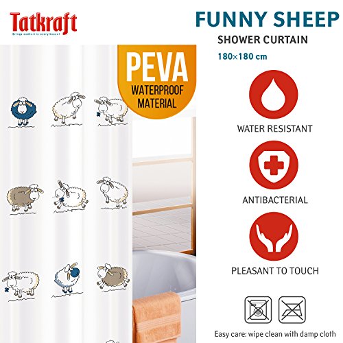 Tatkraft Funny Sheep Duschvorhang 180X180cm Peva Wasserdicht Schimmelfrei mit 12 Duschringen - 4
