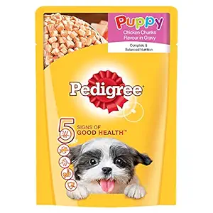 Pedigree Puppy Wet Dog Food- Chicken Chunks in Gravy, 80g Pouch