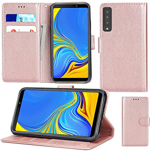 Case For Samsung Galaxy A7 2018, Leather Wallet Flip Book Stand View Card Holder Cover For Samsung Galaxy A7 2018 (A750) (Rose Gold Book)