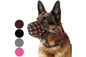 CollarDirect Dog Muzzle German Shepherd Dalmatian Doberman Setter Leather Basket Medium Large Breeds Black Brown (L, Chestnut Brown)