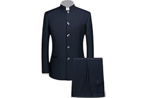 JESHIFANGJIUSU Costume Tunique Chinoise 2 Pièces pour Hommes Ensemble Blazer à Col Mandarin Ensemble Pantalon Veste Boutonnée Robe de Marié Uniforme Traditionnelle