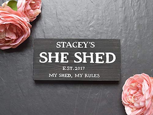 Personalised She Shed Wooden Sign | Woman Cave | Est. Year | Plaque | My Shed My Rules | Mother | Mum | Gift | Wife | Present | Femme Den | Lady Lair