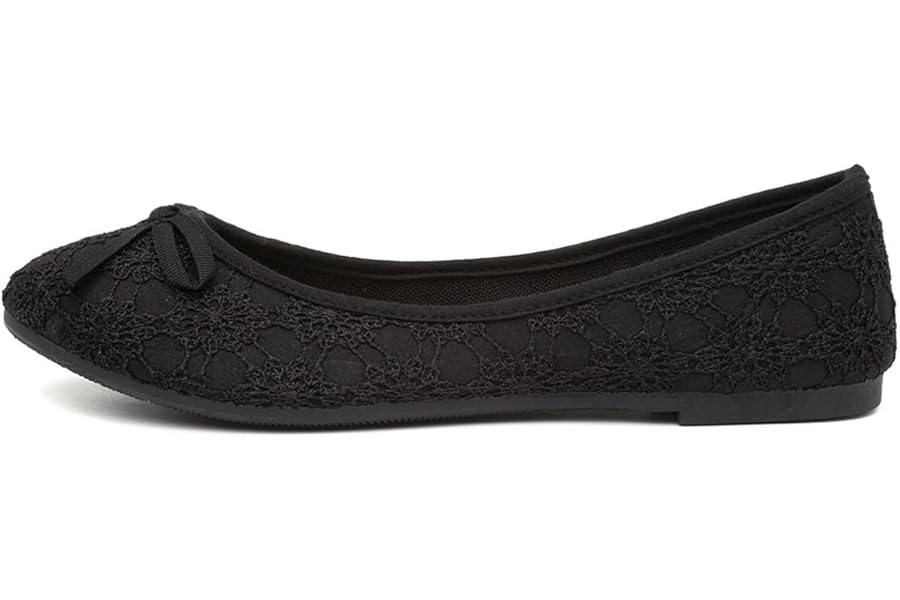 Lilley Womens Black Lace Slip On Ballerina Shoe