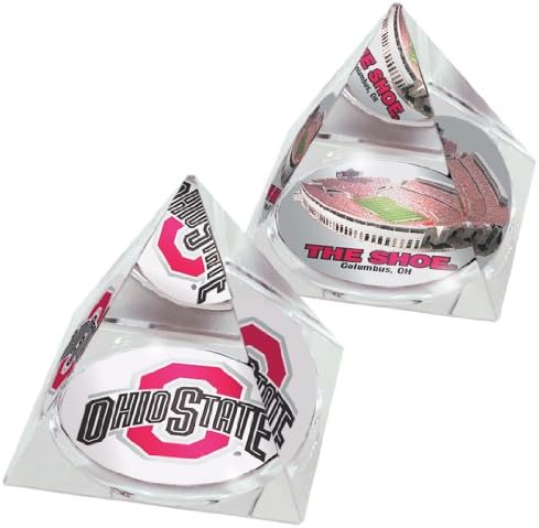 NCAA Ohio State Buckeyes the Shoe and logo in 2" Crystal Pyramids with Colored Windowed Gift Boxes; set of 2