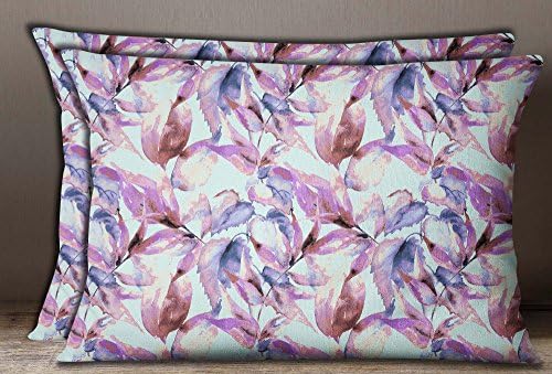 S4Sassy Leaf Print Cotton Poplin 2 Pcs Purple Home Decorative Rectangle Pillow Sham-24 x 36 Inches