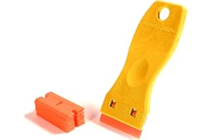 CANOPUS Verre Grattoir, Grattoir Plastique, Grattoir de Rasoir en Double Tranchant en Plastique avec 10 pcs Lames pour enlever les étiquettes, a Colle, la peinture Autocollants et décalcomanies