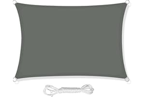 HEYOMART Sun Shade Sail 3m x 5m Rectangle Shade Sails Waterproof Outdoor Garden Patio Party Sunscreen Awning Canopy 98% UV Block With Free Rope, Dark Grey