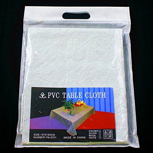 European Style Bronzing PVC Tablecloth Oil-proof Waterproof High Quality Plastic Rectangular Tea Table Cloth for Home Hotel and Picnic , White , 137*183cm