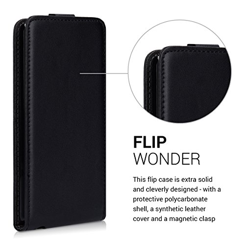 kwmobile Funda para bq Aquaris U Plus - Flip Case para m  vil en cuero sint  tico - Cover plegable negro