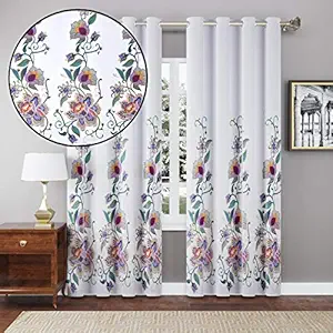 JVIN FAB Flower Looks Like Embroidery Printed Heavy Fabric Curtain for Bed Room, Kids Room, Living Room - 2 Piece (White, 8 Feet)