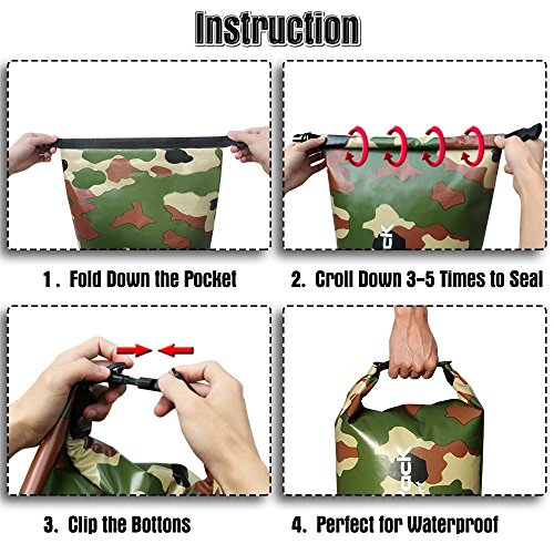 Wasserdichter Packsack, UWILD ® Rafting Taschen Dauerhaft Wasserdicht 20 Liter 30 Liter Dry Bag Beutel mit Wasserdichte Schutztasche Tasche Für Kajak, Wanderung, Camping, Skilaufen, Schwimmen, Am Strand, Radfahren und Wasser Sport (20L) - 4