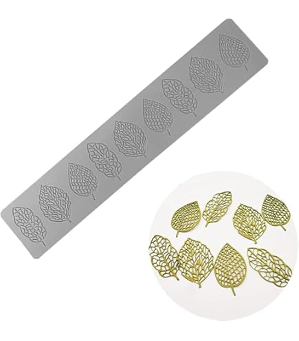 TUKE Stampi in silicone con foglie 3D, motivo floreale, per torte e fondente, motivo a foglia di ape, per pasticceria, motivo rosa, cioccolato, in pizzo (geometria, 26,4 x 7,1 x 0,3 cm