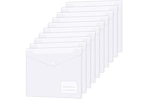 AIDSHUNN 12 Stück Kunststoff-Brieftaschen A4-Aktenordner aus Kunststoff, transparent, Dokumentenmappe mit Etikettenfach, Druckknopf, transparente Dokumententaschen für Zuhause, Büro, Schule und Reisen