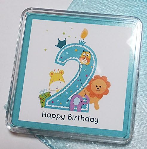 2nd Birthday Boy Gift Lucky Sixpence -Safari Animal Design Cased 2 year old Birthday Present