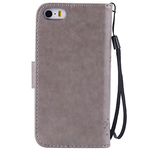 Nancen Tasche Hülle für Apple iphone 5 / 5S / SE (4,0 Zoll) Flip Schutzhülle Zubehör Lederhülle mit Silikon Back Cover PU Leder Handytasche im Bookstyle Stand Funktion Kartenfächer Magnet Etui Schale - 2