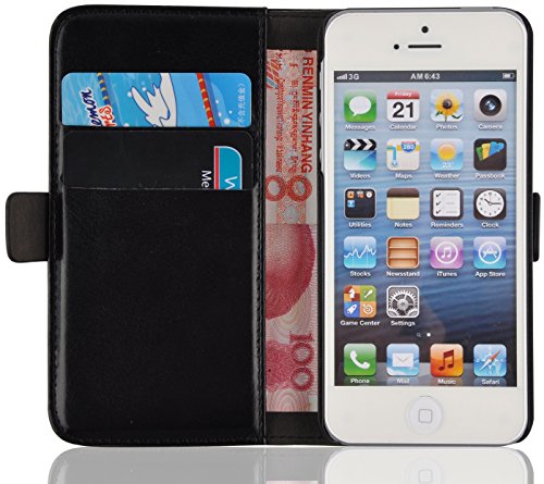 JAMMYLIZARD iPhone se  iPhone 5 5s Funda de piel   0009234       Tel  fono M  vil  Lujosa Funda Series  piel Flip case cover Carcasa con tarjetero funda de piel  color negro