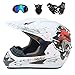 Produktbild GWJ Adult Off Road Helm Dot Dirt Bike Motocross ATV Helm/Brille/Maske/Handschuhe,Whiteskull,M