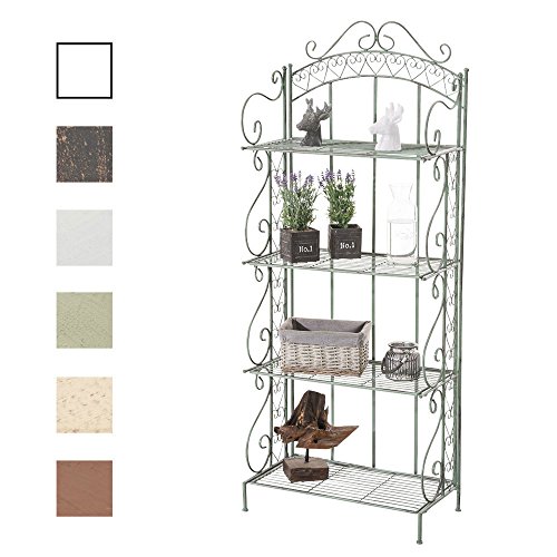 CLP Metall-Standregal ANTJE, Landhaus-Stil, Pulverbeschichtung, ca. 150 x 60 x 30 cm, 4 Böden antik-grün