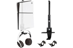 meiboshin PS5 Wall Mount, Heavy-Duty Steel Mount Kit for Protection & Cooling with 2 Controller Holder and Headset Holder,Compatible with All PS5 Models Including Slim, Pro, Original. (Black)