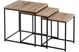 LOLAhome | Set 3 Mesas de Centro | Mesa Nido Pequeña para Salón o Comedor Oficina| Mesita Auxiliar Cuadrada Sofá| Madera y Metal Natural y Negro