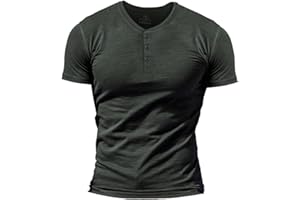 MUSCLE ALIVE Hombres Slub Henley Camiseta Corto Manga Ligero Relajado Ajuste Casual con 3 Botones Abertura Cuello Redondo Camisas