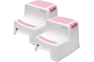 SAFCARE Two Step Stool for Kids- 2 Pack, Pink - Child, Toddler Safety Steps for Bathroom, Kitchen and Toilet Potty Training - Non Slip Feet, Textured Friction Grip, Carrying Handle, Stackable