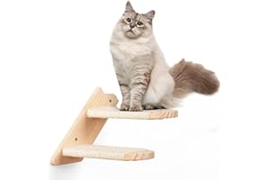 UINOFER Kletterwand Katzen, Wandmontage Katzenhängematte mit Katzenleiter, Katzenbett zum Klettern aus Natur-Holz (Stehleiter)