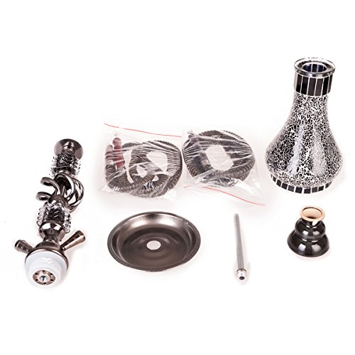 DXP Wasserpfeife Shisha Hookah 2 Schläuchen ca.55cm inkl. Alu Folie, Kohle, Hygiene Mundstücke, Kohlezange, Zubehör Neu JYH04 schwarz YXZ - 8