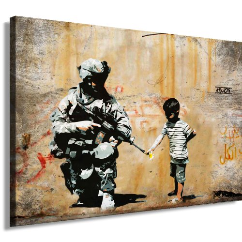 fotoleinwand24 Toile murale Style graffiti de Banksy Tendue sur encadrement Reproduction pop art street art 100 x 70 cm