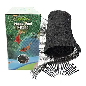 POYEE Pond Netting for Leaves - 20x20 Ft, Pool Leaf Cover Net with Small Fine Mesh - Protecting Koi Fish from Birds, Cats - Stakes Included.