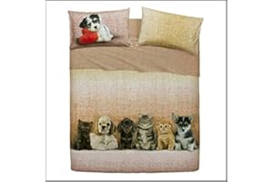 Bassetti Completo Letto Copriletto Singolo Linea Natura 100% Cotone Made in Italy 1 lenzuolo piano (con balza da 40cm), 160x280cm 1 lenzuolo con angoli 90x200cm e 1 federa 50x80cm (Dogs & Cats)