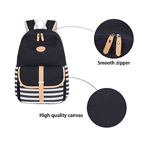Greeniris femmes vintage sac à dos toile cartable pour fille collège noir