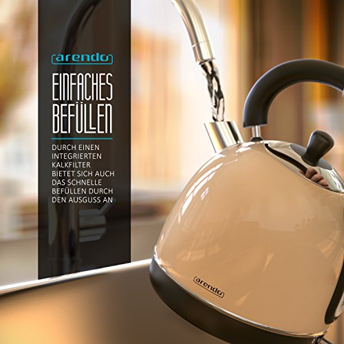 Arendo – 3000 Watt Retro Edelstahl Wasserkocher / Teekessel | 3000 Watt Leistungsaufnahme (Schnellkoch-Wasserkocher) | integrierter Kalkfilter rausnehmbar | Füllmenge maximal 1,8 Liter | automatische Abschaltung | in Creme - 5