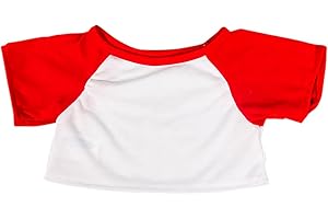 STUFFEMS TOY SHOP White T-Shirt with Red Sleeves Outfit Teddy Bear Clothes Fit 14" - 18" (40cm) Build-a-bear, Vermont Teddy Bears, and Make Your Own Stuffed Animals