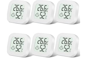 Flintronic Termometr z higrometrem wewnętrznym, 6 szt., precyzyjny mini termometr cyfrowy z higrometrem, kontrola temperatury i wilgotności, wskaźnik poziomu komfortu, do domu, biura