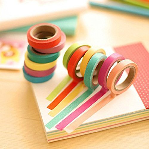 Dosige Regenbogen Klebeband Deko Aufkleber Rainbow Dekobänder Klebestreifen Mehrere Farben klebrig Kreppklebeband Scrapbooking DIY Klebeband 10 Stück - 6