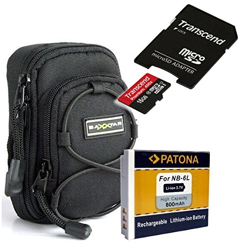 SET aus Blackstar V3 schwarz + Patona Akku für Canon NB-6L + Speicherkarte Transcend MicroSDHC 16GB Class 10 UHS-1 (mit Adapter) Für Canon PowerShot D30 SX710 SX700 SX610 SX600 SX280 SX270 SX260 ..