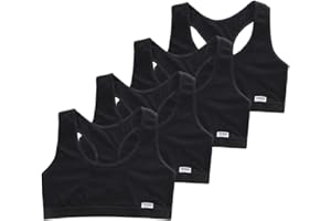 SURAKEY Training Racerback Bras 9-14 Years Girl's Starter Seamless Sports Cotton Bras Thin Soft Breathable Bra - 4 Pack (Black)