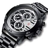 Herren Uhren Herren Edelstahl Wasserdicht Sportuhr Multifunktional Militär Datum Kalender Chronograph Uhr Einzigartig Designer Großes Gesicht Klassisch Geschäfts Kleid Armbanduhren für Männer Schwarz