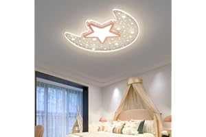 DUNMW Luna de estrellas huecas Lámpara de Techo LED Fantasía Habitación Infantil Lámpara de Techo Araña para Dormitorio de Niños y Niñas, Habitación Infantil, Atenuación Continua, 17.9 * 16.7'', 30W