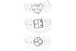 JinYu 3 correas de corazón/redondas/cuadradas con ojales para hombres y mujeres, personalidad, cinturón de hebilla transparente, decoración de cintura ancha, Amarillo Azul Negro, M