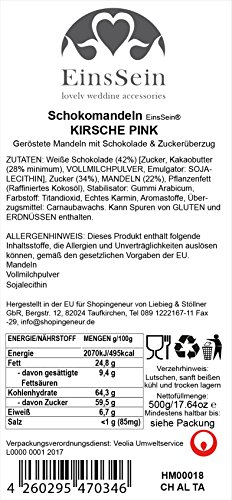 500g Hochzeitsmandeln EinsSein® Kirsche pink Schokomandeln Gastgeschenke Hochzeit Zuckermandeln Schokomandeln Bonboniere Bonbons Schokotafeln ohne organzasäckchen Dragees Taufe Taufmandeln kg 500g - 2