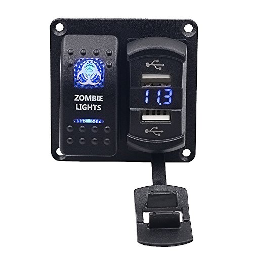 TurnRaise Schalthebel Zombie Licht ein / AUS-Schalter + Dual 4.2A USB Ladegert + LED Voltmeter fr 12V-24V Motorrad Boot Reiten Rasenmher Traktor Fahrzeug GPS Handy Kamera Mp3