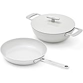 Ember Cookware Arcilla Ceramic Non Stick Cookware Set of 2 | Induction Cookware | Frying Pan 24cm & Kadai 2.6 Litre | Metallic Lid | ISI Certified | G